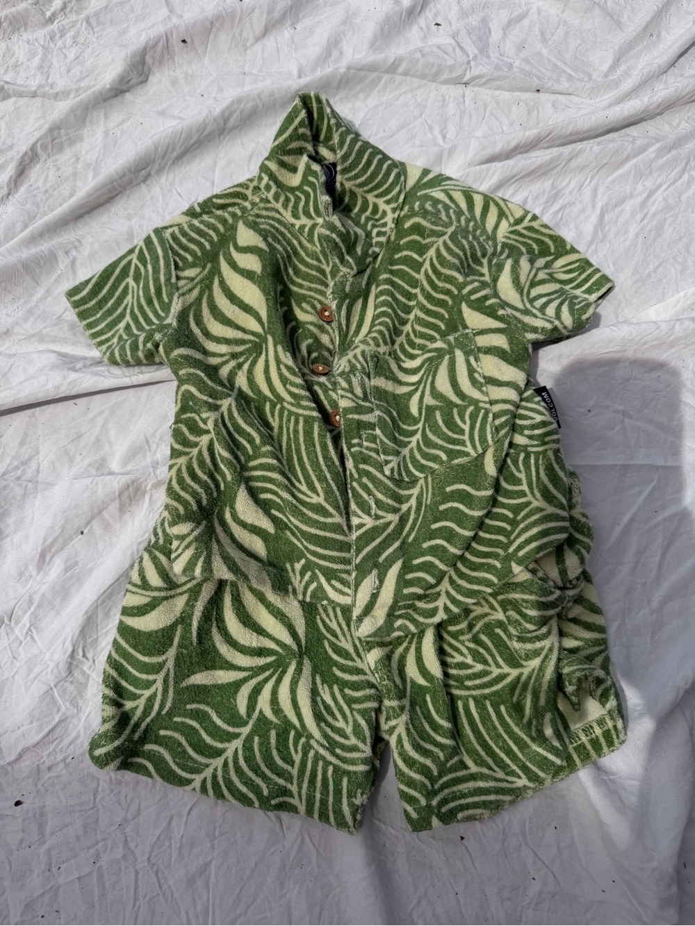 Green Palm-Print Terry Romper volcom
